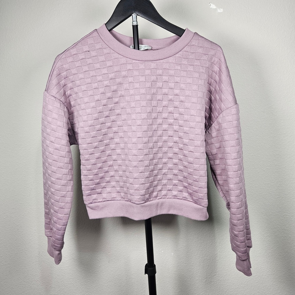 Paper Crane Sweatshirt Womens S Lavender Quilted Checkered Relaxed Casual Chic